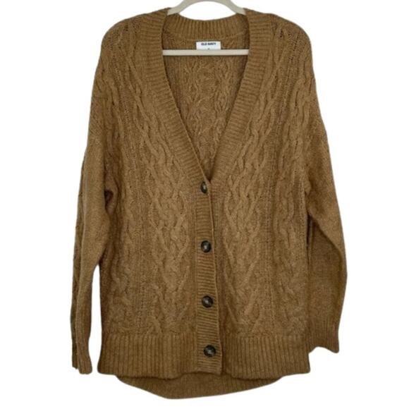 Old Navy tan sand color cable knit button down cardigan size XS oversized - Picture 1 of 11